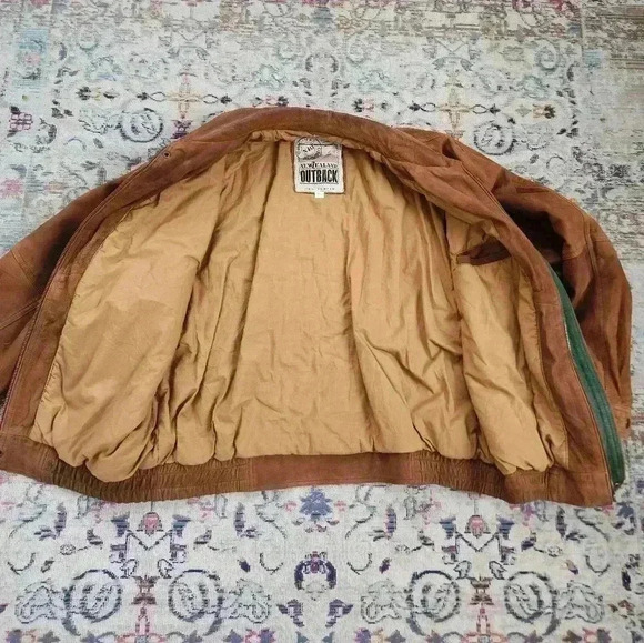 New Zealand Outback Men's Vintage 90's Brown 100% Leather Bomber Jacket, sz XL - Picture 13 of 15